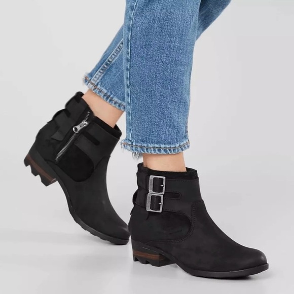 Sorel Lolla Waterproof Leather Ankle Boot, Zip Closure Black, NWOT - Picture 2 of 10